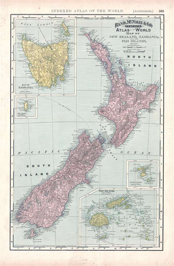 Map of New Zealand, Tasmania, and the Fiji Islands. - Main View