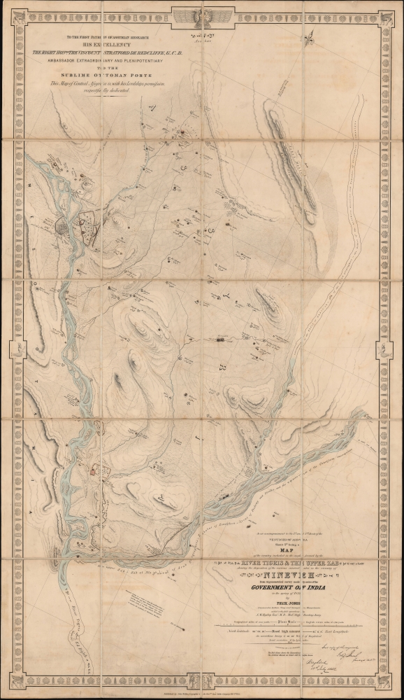 1855 Jones Archeological Map of Nineveh, Numrud, and Mosul, Iraq
