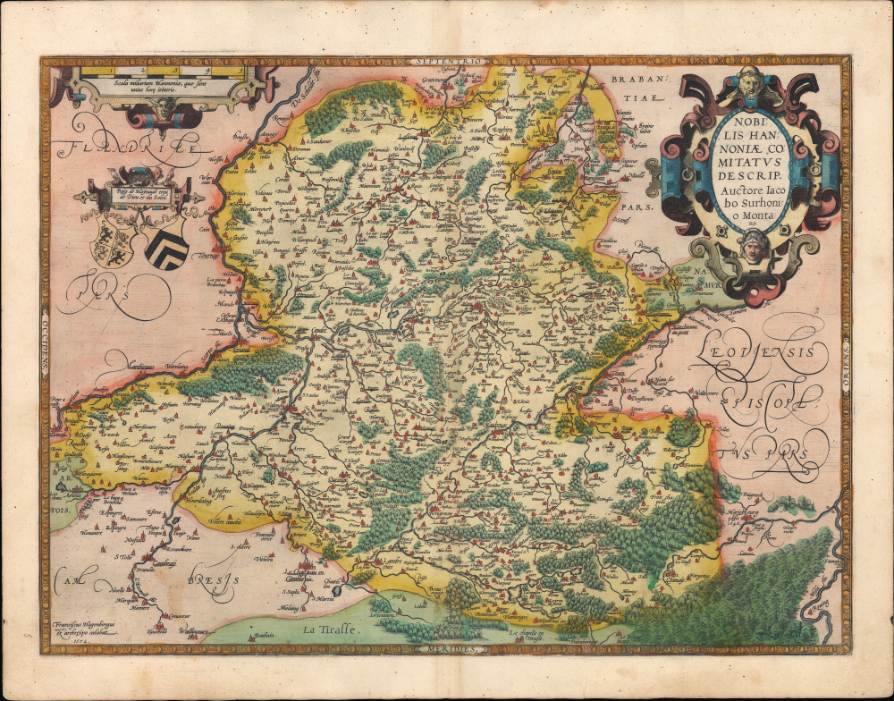 1595 Ortelius Map of Hainaut, Belgium