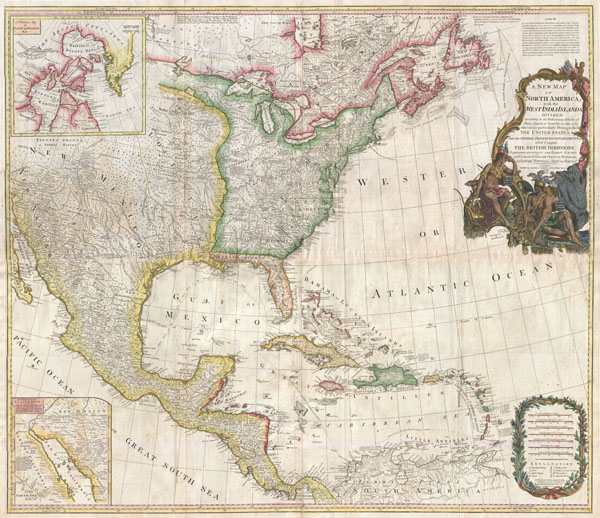 A New Map of North America with the West India Islands, divided according to the Preliminary Articles of Peace, Singed at Versailles, 20, jan 1783, wherein are particularly Distinguished The United States, and the Several Provinces, Governments & ca which Compose the British Dominions, Laid down according to the Latest Surveys, and Corrected from teh Original Materials of Goverr. Pownall, Membr. of Parlimt. - Main View