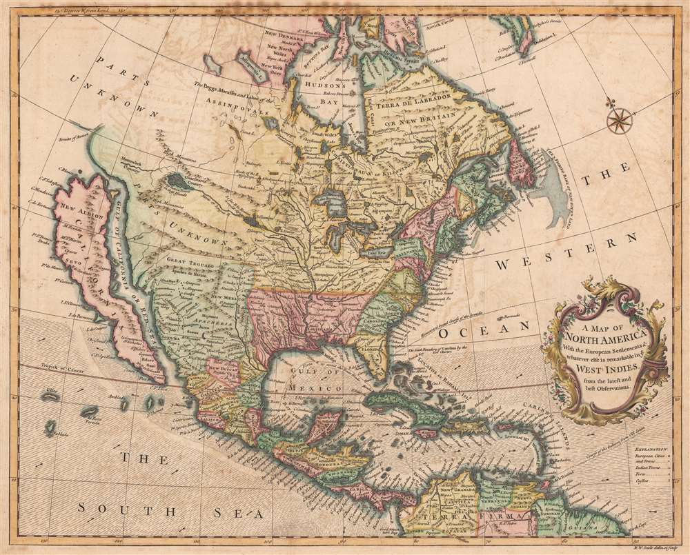 A Map of North America With the European Settlements and whatever else is remarkable in ye West Indies from the latest and best Observations. - Main View