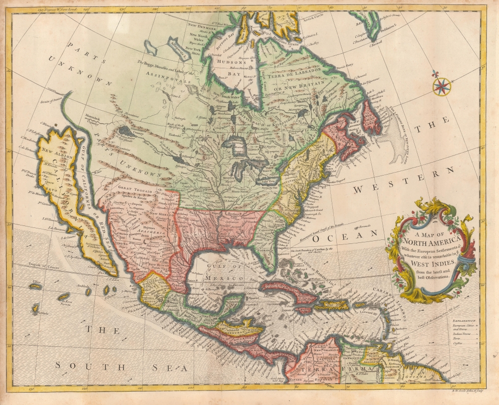 A Map of North America With the European Settlements and whatever else is remarkable in ye West Indies from the latest and best Observations. - Main View