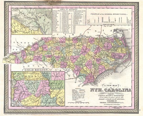 A New Map of Nth. Carolina with its Canals, Roads & Distances from Place to Place, along the Stage & Steam Boat Routes. - Main View