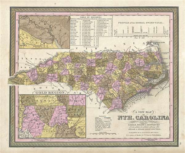 A New Map of Nth. Carolina with its Canals, Roads and Distances from place to place, along the Stage and Steam Boat Routes. - Main View