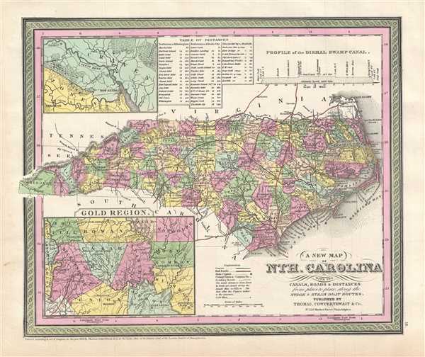A New Map of Nth. Carolina with its Canals, Roads & Distances from Place to Place, along the Stage & Steam Boat Routes. - Main View