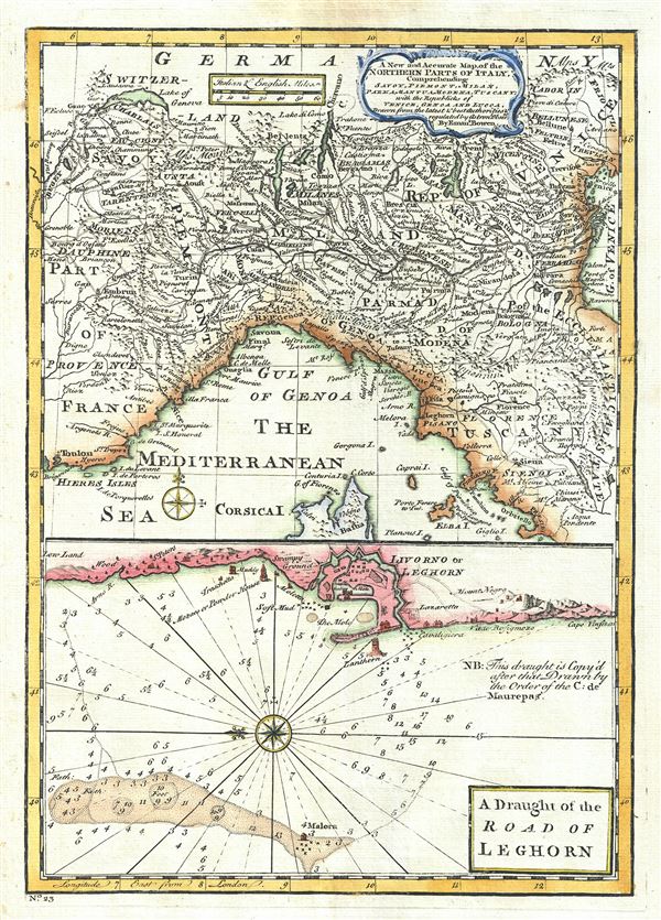 A New and Accurate Map of the Northern Parts of Italy.  A Draught of the Road of Leghorn. - Main View