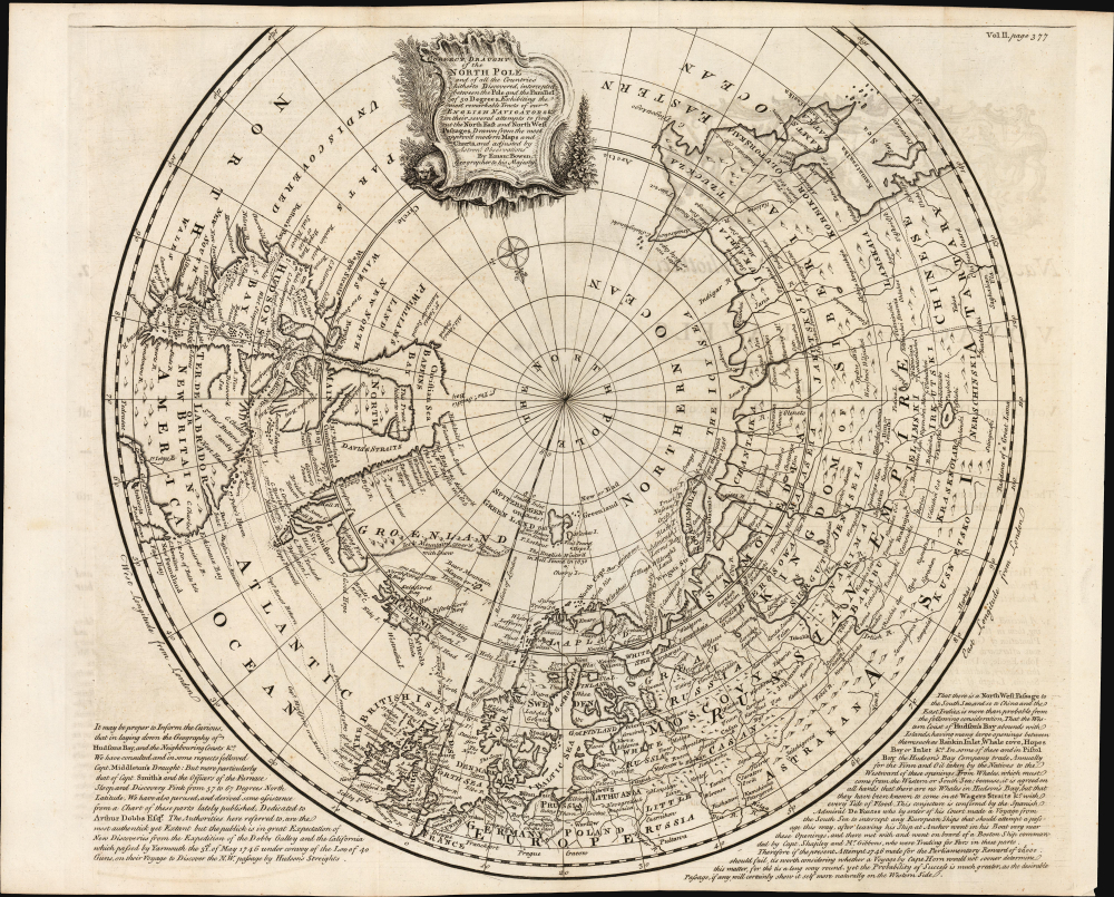 1748 Emanuel Bowen Map of the North Pole Showing an Alleged Northwest Passage