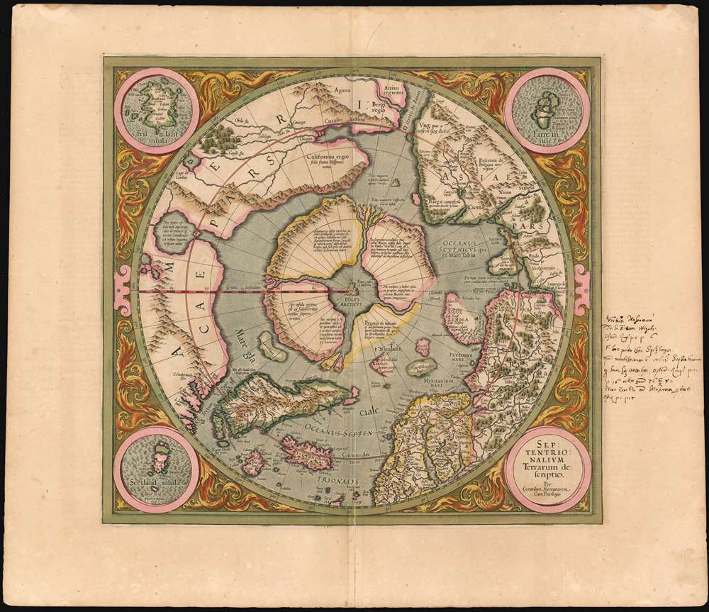 Mapa antigo de gerard mercator 1633 o pólo norte está no centro