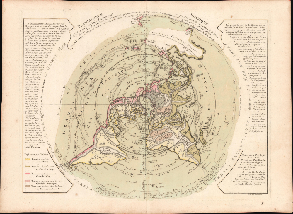 1781 Buache de Neuville Map of the World on Polar Projection (Arctic)