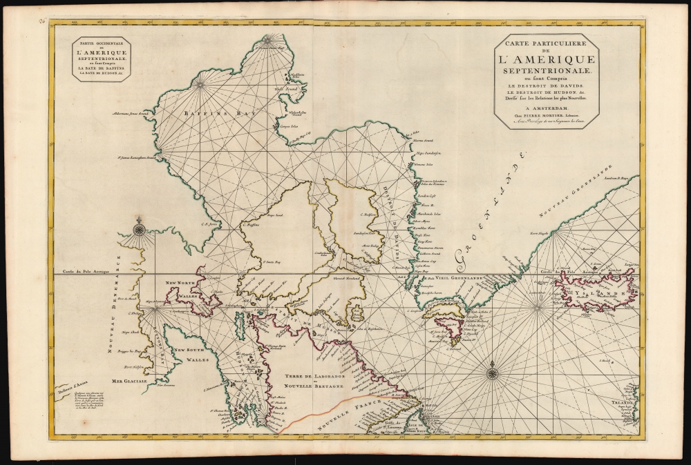 Carte Particuliere de L'Amerique Septentrionale ou sont Compris Le Destroit de Davids, le Destroit de Hudson, etc. Dresse sur les Relations les plus Nouvelles. - Main View