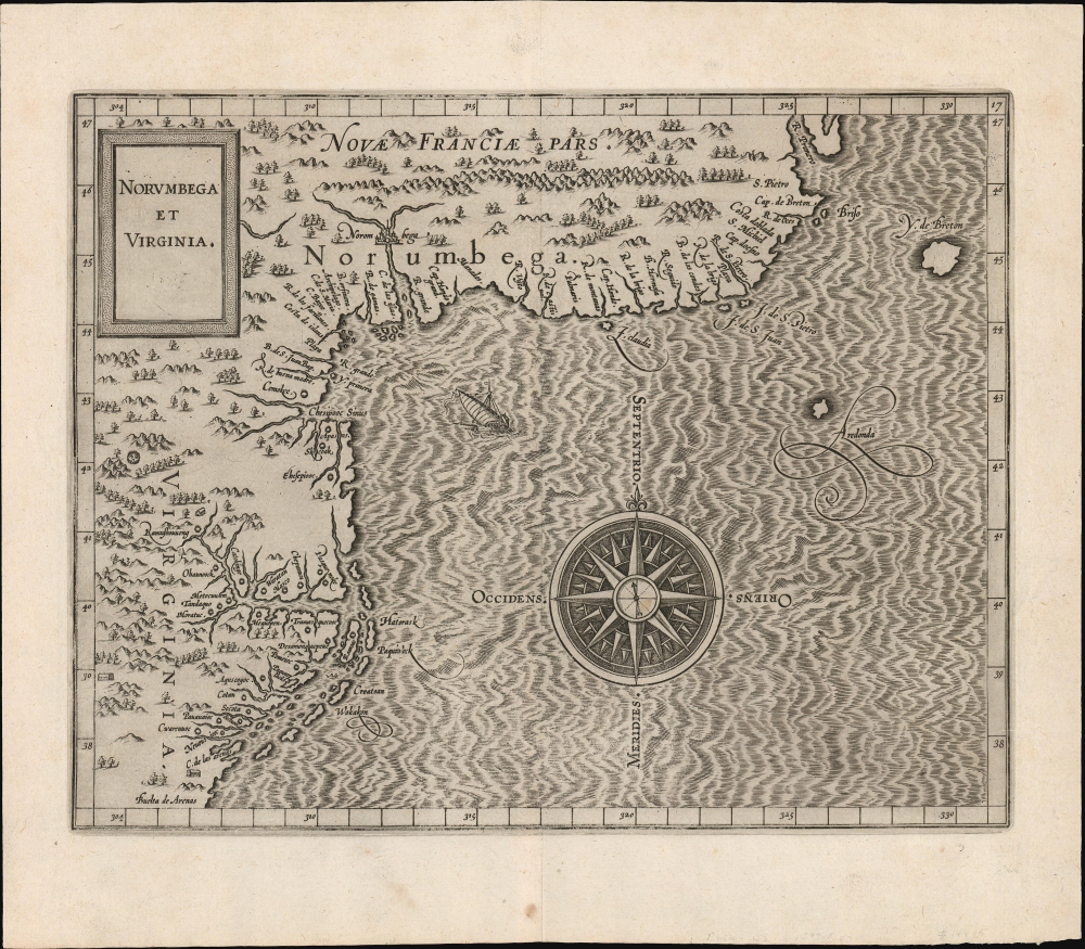 1597 / 1607 Cornelis Wytfliet Map of Virginia and the Northeast
