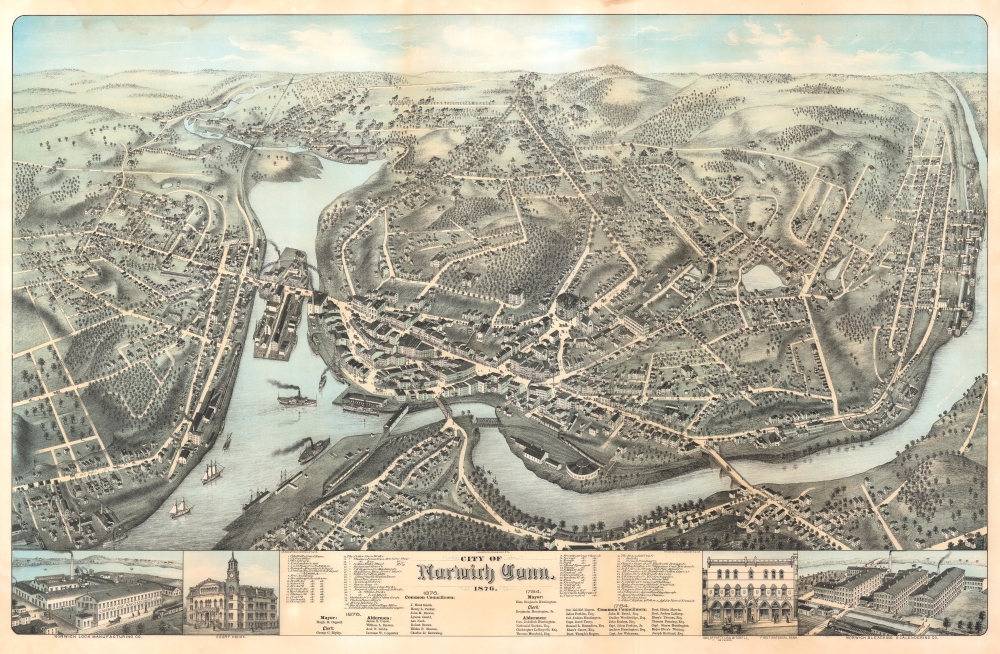 1876 O. H. Bailey View of Norwich, Connecticut