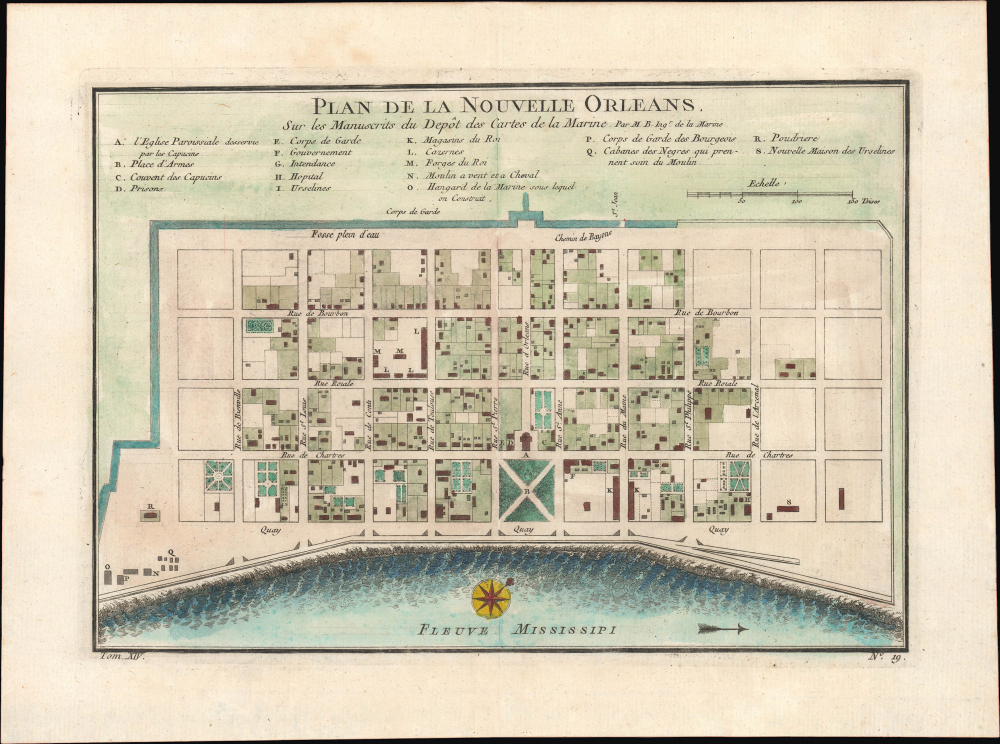 1744 Bellin Map or Plan of New Orleans, Louisiana