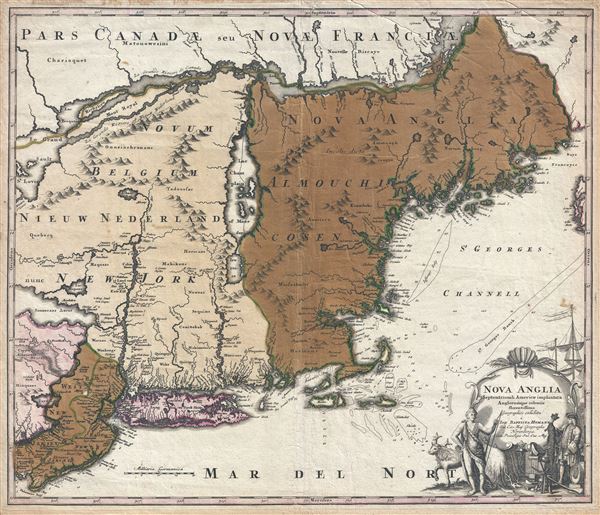 Nova Anglia Septentrionali Americae Implantata Anglorumque Coloniis Florentissima Geographice Exhibita a Joh. Baptista Homann.