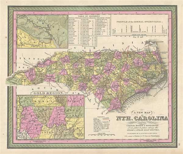 A New Map of Nth. Carolina with its Canals, Roads and Distances from place to place, along the Stage and Steam Boat Routes. - Main View