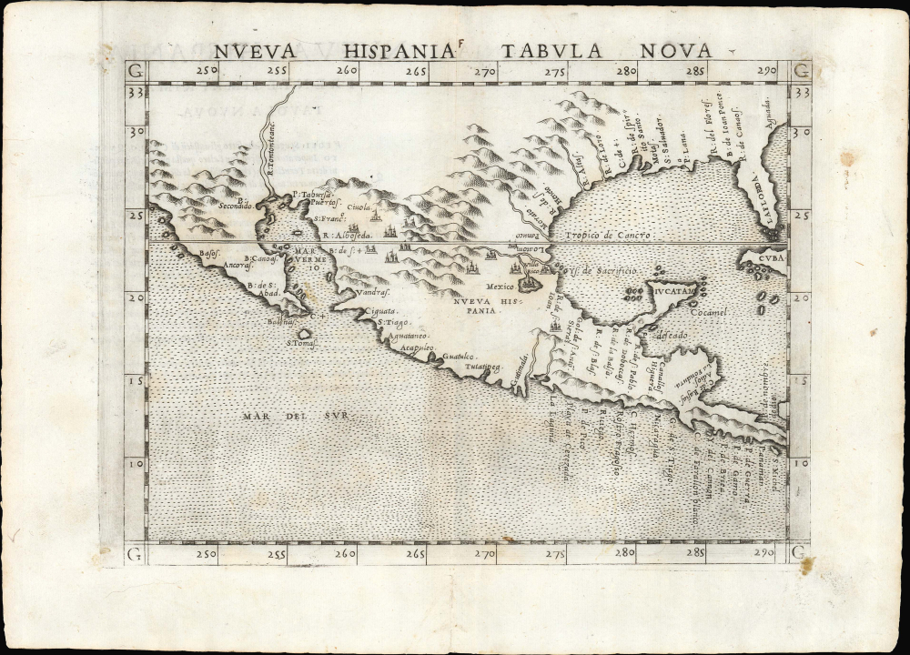 1561 Ruscelli Map of Mexico, California, Florida and the Gulf of Mexico