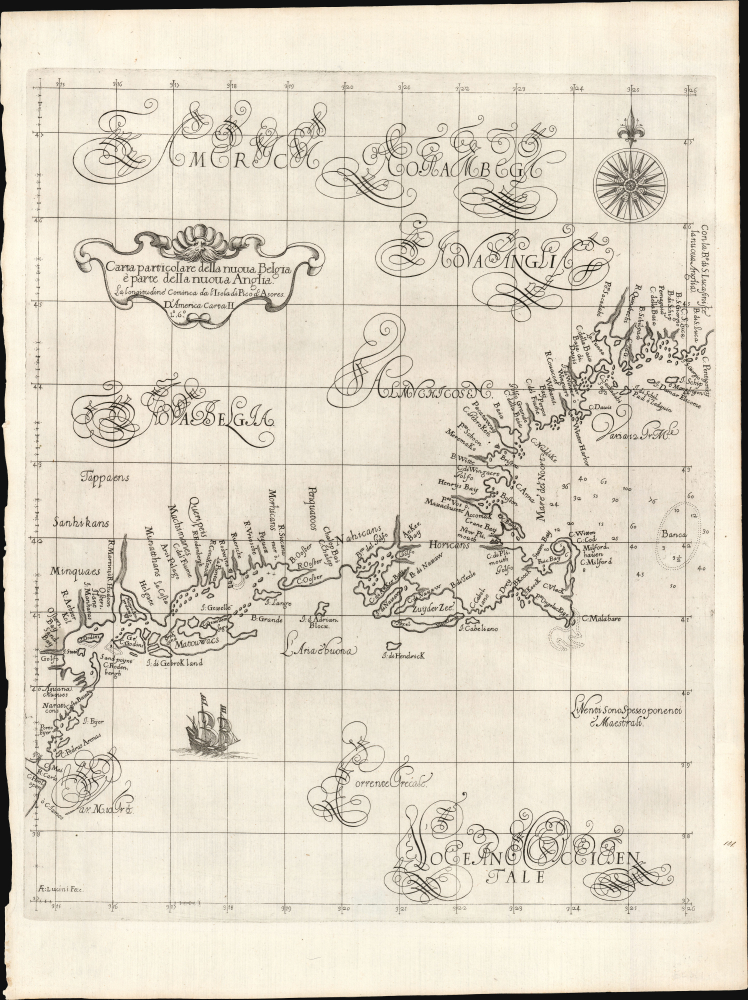 1647 / 1661 Robert Dudley Nautical Map of New York and New England