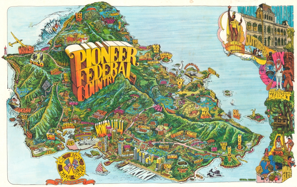 1973 Millsap Pictorial Map of Oahu, Hawaii