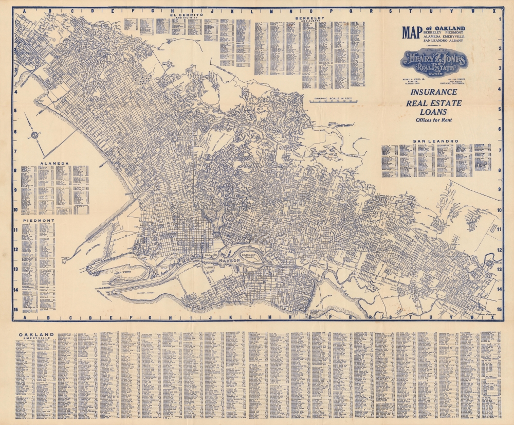 Map of Oakland, Berkeley, Piedmont, Alameda, Emeryville, San Leandro, Albany : [prepared for] Henry Z. Jones, Jr. Realtor. - Main View