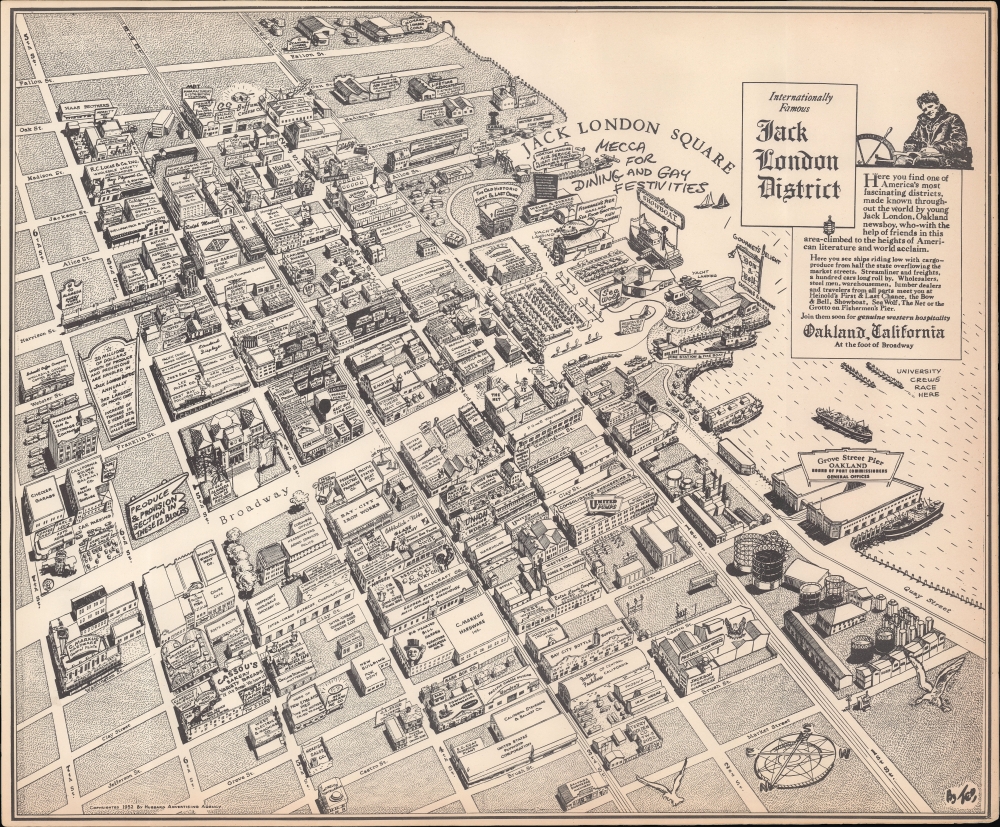 1952 Hubbard Pictorial View of Jack London Square, Oakland, California
