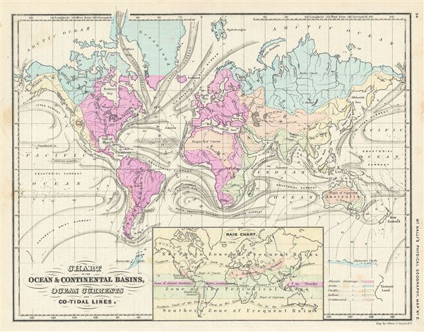 Chart of the Ocean & Continental Basins, Ocean Currents and Co-Tidal Lines. - Main View