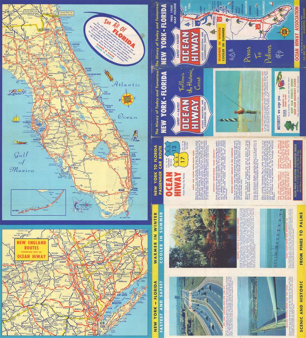 Official 1959 Map of the Ocean Hiway Safest - Fastest - Smoothest New York to Florida. - Main View