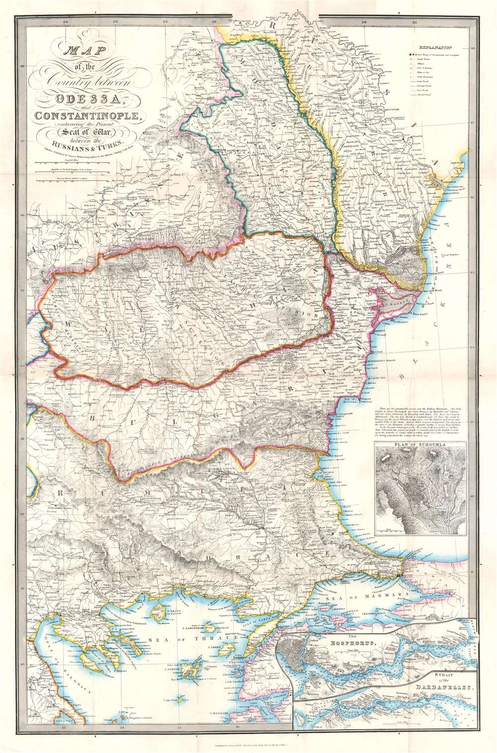 Map of the Country between Odessa and Constantinople, embracing the Present Seat of War between the Russians and Turks. - Main View