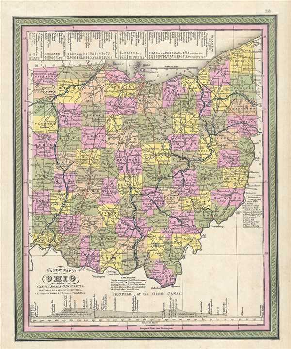 A New Map of Ohio with its Canals, Roads & Distances. - Main View