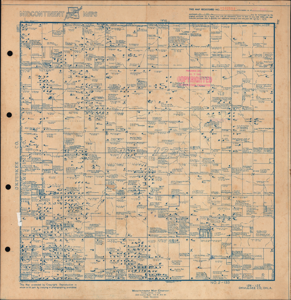 1959 Midcontinent Map Co. Plat Map, Map of Oil Wells in Okmulgee County, Oklahoma