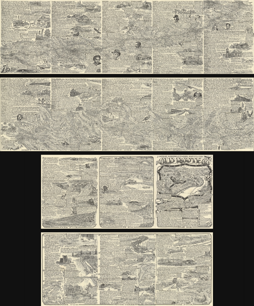 A Nostalgic, Bioregionally-Flavored, Bird's-Eye-View Map of Old Route 66. Main Street U.S.A. - Chicago to L.A.! - Main View