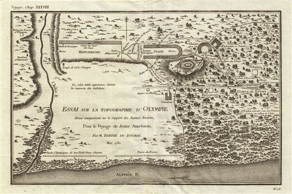 1780 Bocage Map of Olympia or Olympus, Ancient Greece