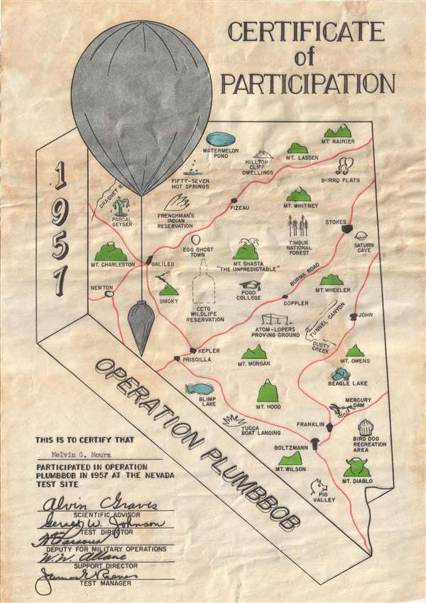 1957 Operation Plumbbob Certificate of Participation. - Main View