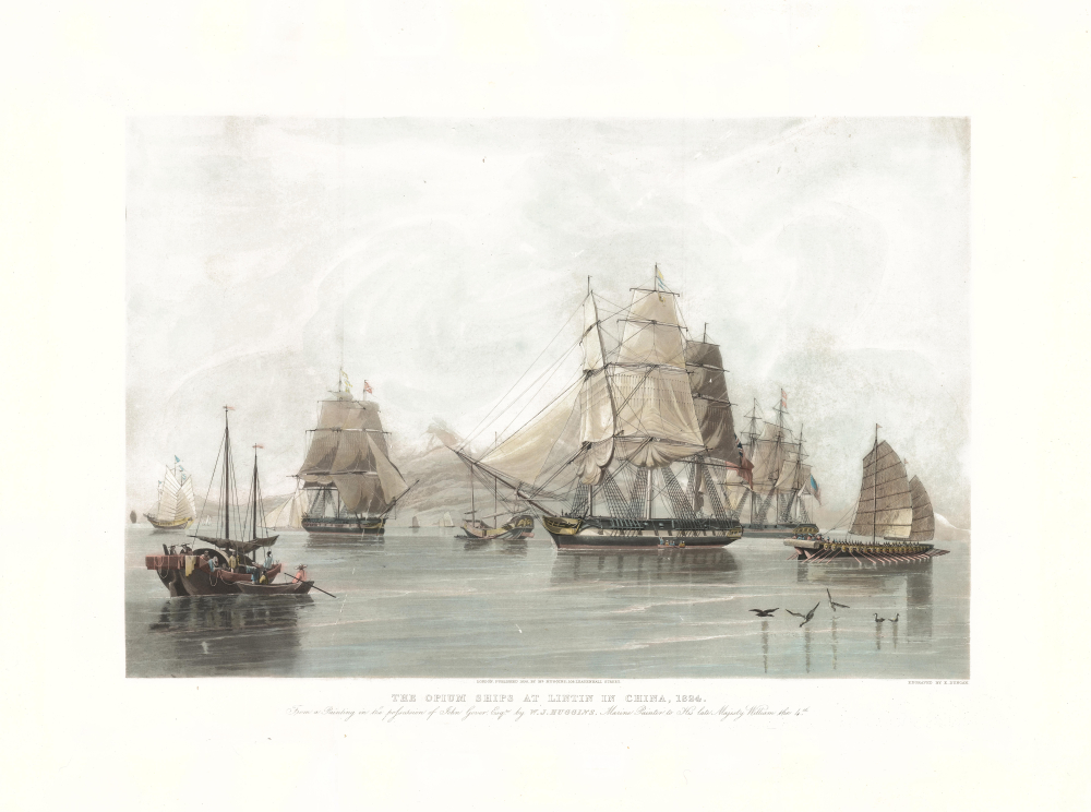 1838 Huggins View of Opium Ships, Pearl River Delta, China