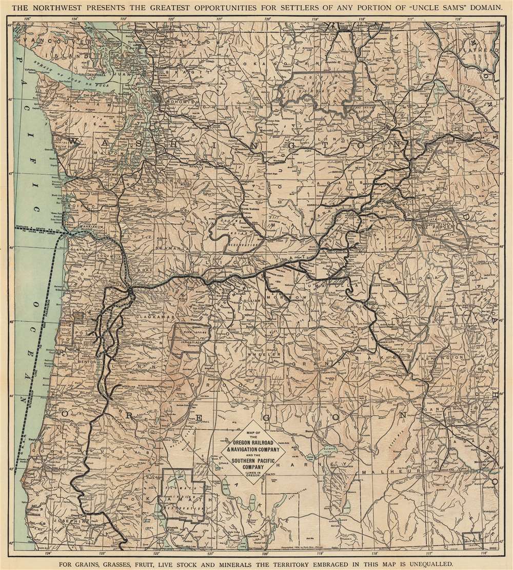 Map of the Oregon Railroad and Navigation Company and the Southern Pacific Company (Lines in Oregon). - Main View