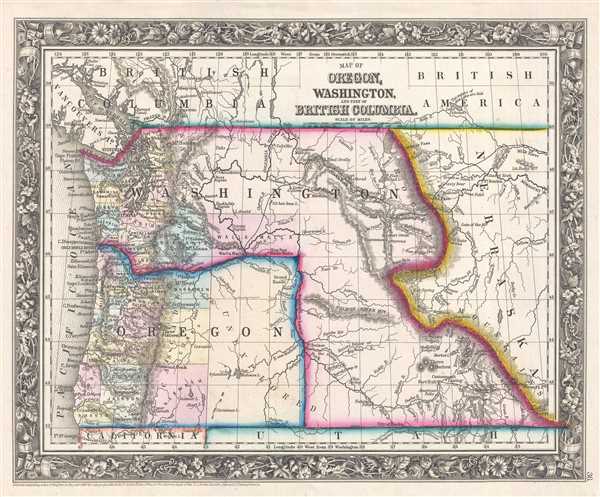 Map of Oregon, Washington, and Part of British Columbia. - Main View