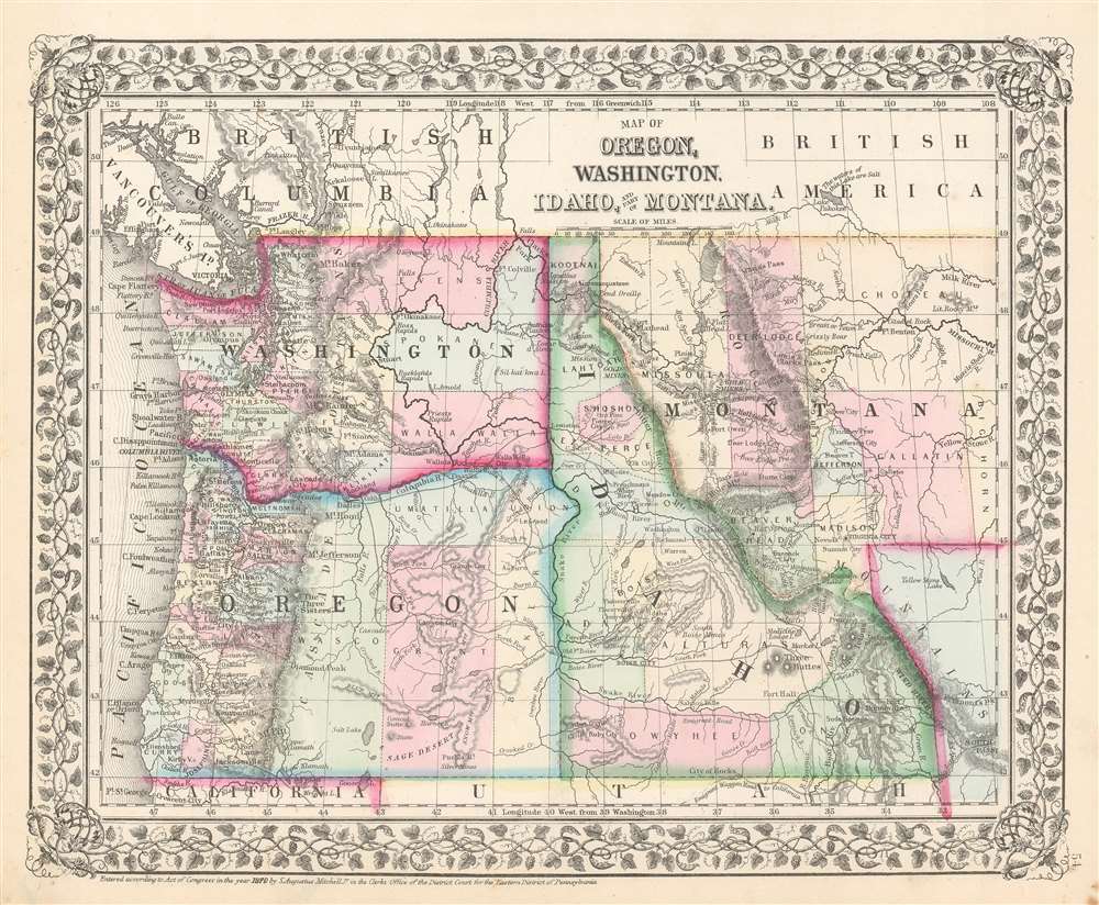 Map of Oregon, Washington, Idaho, and Part of Montana. - Main View