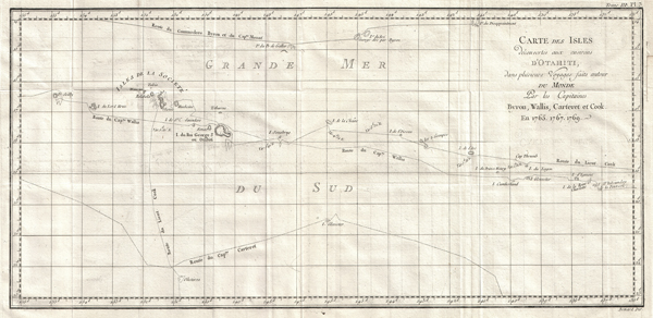 Carte Des Isles Decouvertes Aux Environs D'Otahiti, dans Plusieurs Voyages Faits Autour Du Monde Par Les Capitaines Byron, Wallis, Carteret & Cook. En 1765, 1767,1769. - Main View