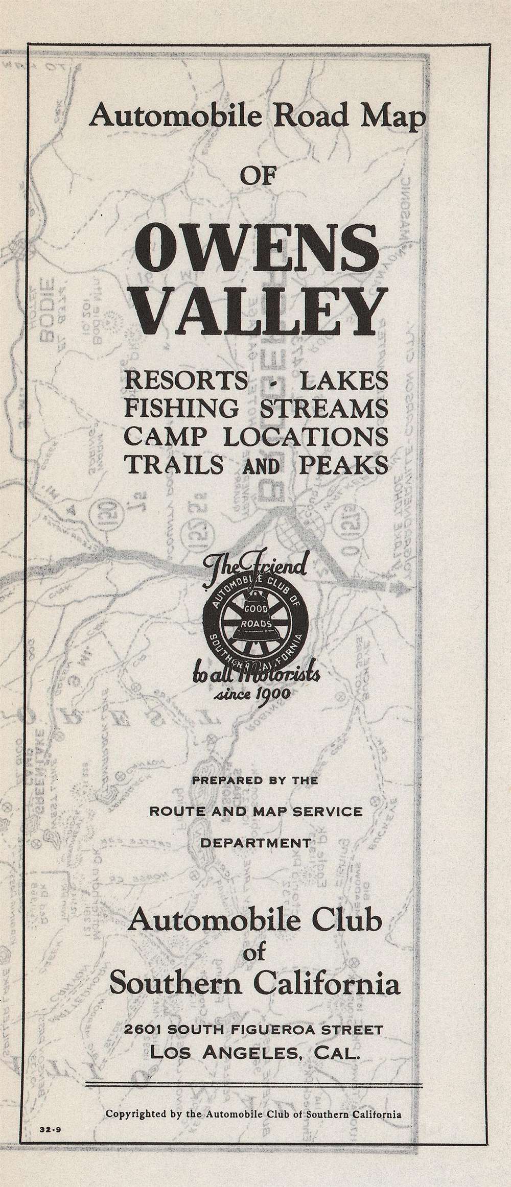 Automobile road map of Owens Valley : resort, lakes, fishing streams, camp locations, trails and peaks. - Alternate View 2