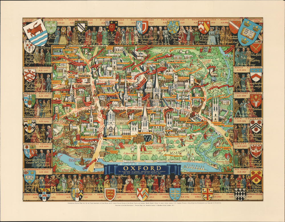 1948 Lee Pictorial Map of Oxford, England