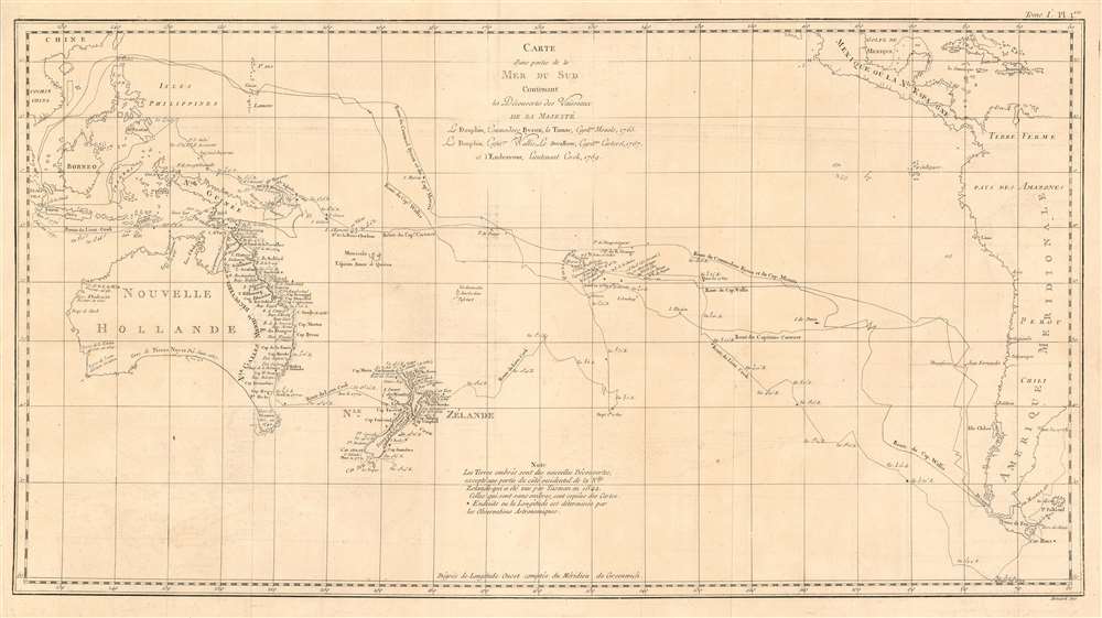 1774 Cook / Benard/ Hawkesworth  Chart of the Pacific Ocean