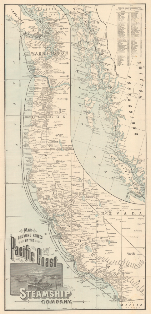 1894 Rand McNally Map of the Pacific Coast from San Diego to Chilkat, Alaska