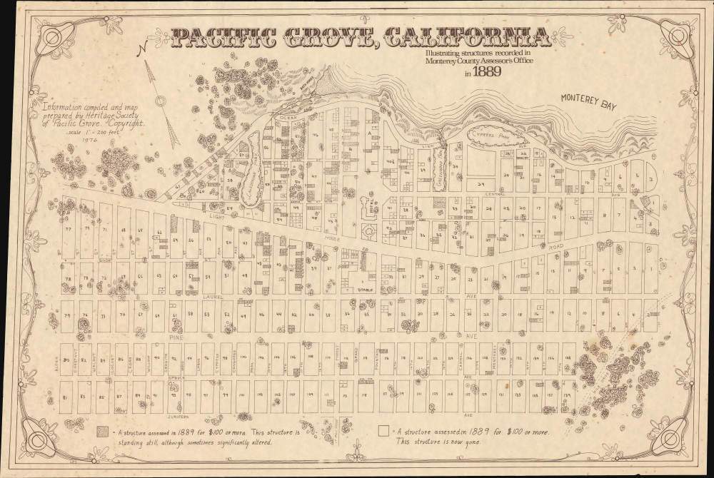 1976 Heritage Society Historical Map of Pacifc Grove, California
