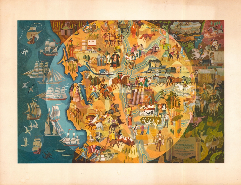 1950 Sheets Pictorial Historical Map of Northern California