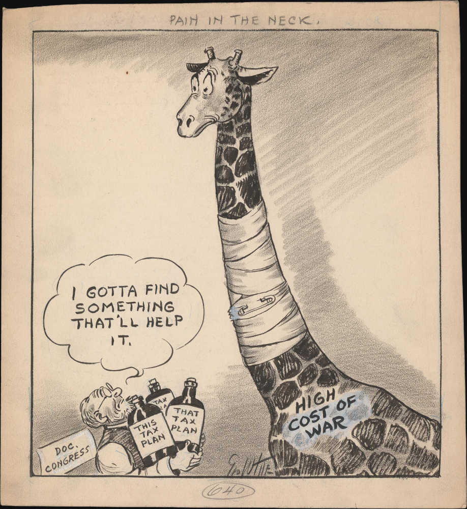 1943 White Manuscript Political Cartoon, War Costs, World War II