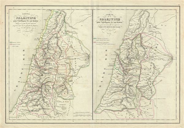 Carte de la Palestine pour l'intelligence de son histoire. Depuis les temps les plus reculés jusqu'au retour de la captivite de Babylene en 536 avant J.C. Carte de la Palestine pour l'intelligence de son histoire. Depuis le retour de la captivite jusqu'au 5eme Siecle de l'ere Vulgaire. - Main View