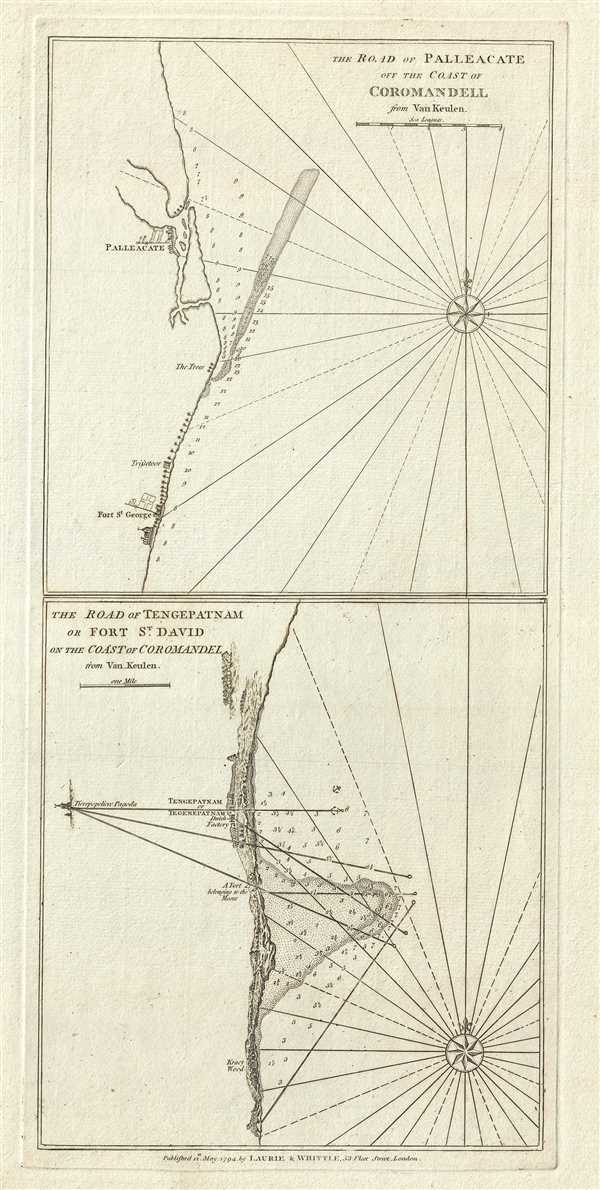 1794 Laurie and Whittle Nautical Chart or Map of the Coast of Coromandel, India