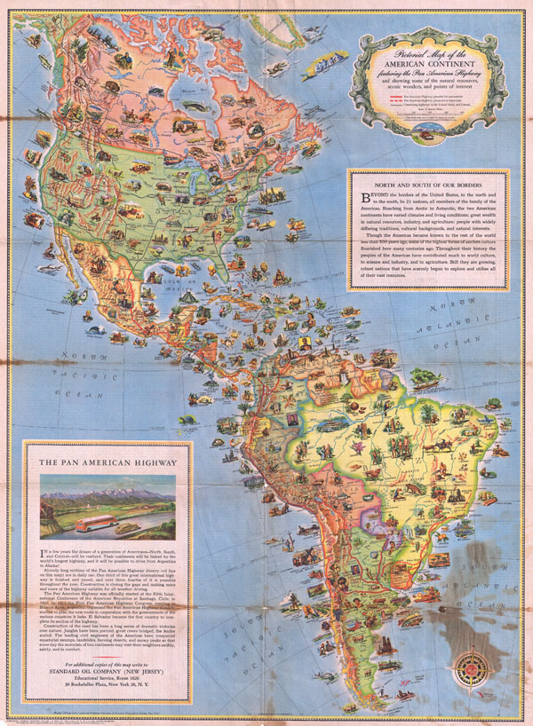 Pictorial Map of the American Continent Following the Pan American Highway - Main View