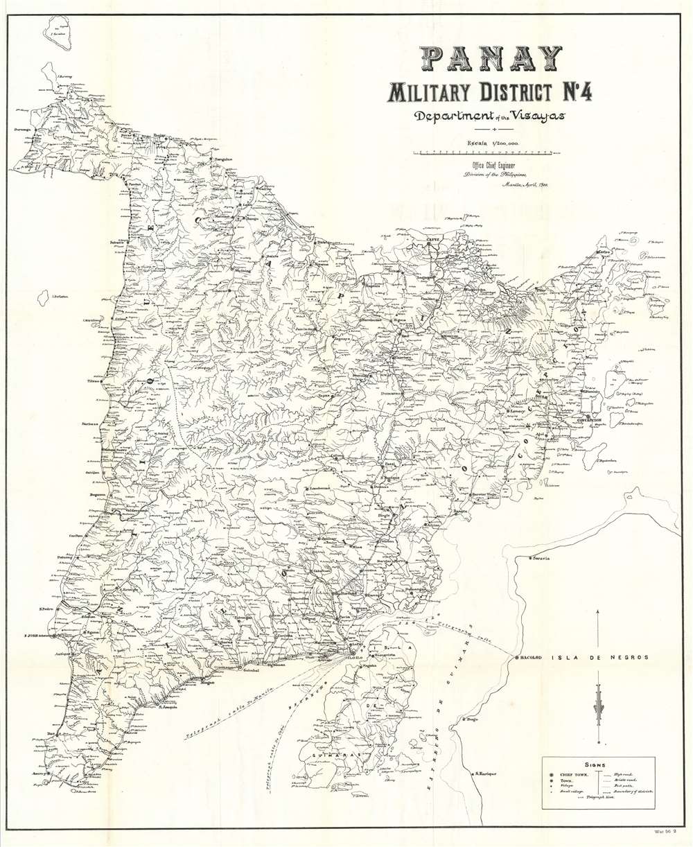 1900 War Dept. Map of Panay, Philippines, during the Philippine-American War