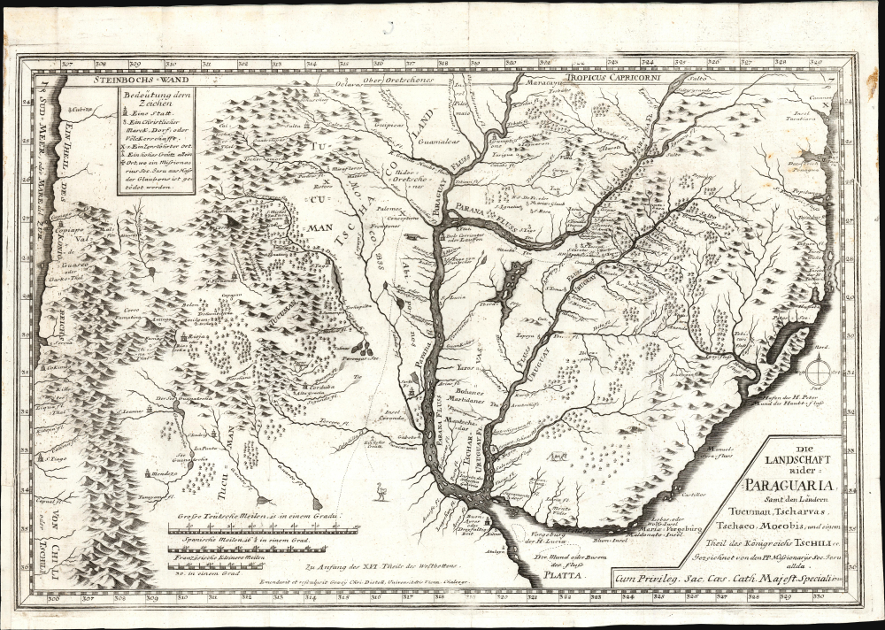 Ober-Paraguarien : Nebst denen Länderen Baures, Tschikiten, Schareyes, Paraguas, Toromonas, Moschos, Ytonamas etc. samt einem Theil dern Königreichen Tschili und Peru etc. etc/ Die Landschaft nider-Paraguaria : Samt den Ländern Tucuman, Tscharvas, Tschaco, Mocobis, und einem Theil des Königreichs Tschili ec. - Alternate View 2