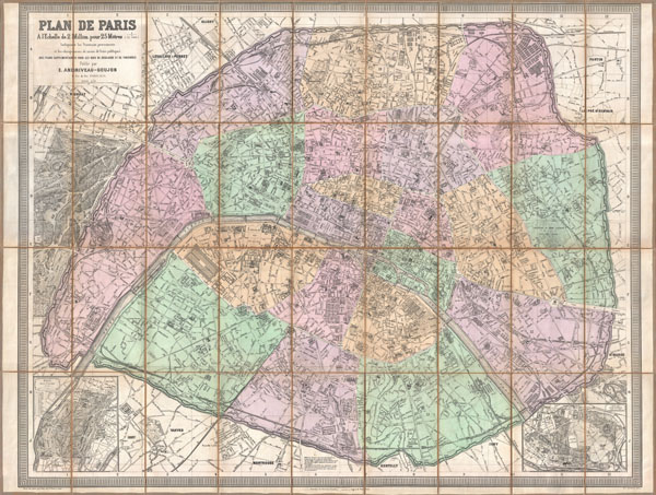 Plan de Paris a l'Echelle de 2 Millim, pour 25 Metres, Indiquant les Nouveaux percements et les changements de noms de Voies publiques avec plans supplementaires pour Les Bois de Boulogne et de Vincennes. - Main View